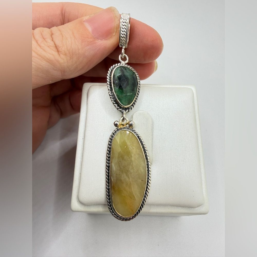 NWOT 29x13mm Yellow SAPPHIRE,‎ 15.5x10mm Zoisite pendant in sterling silver!